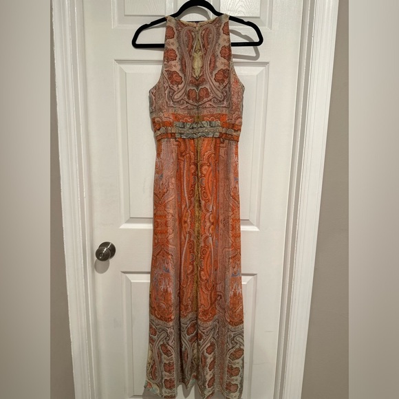 Soho Apparel Boho Maxi Dress Size 8 Orange Paisley Sleeveless - Picture 3 of 13